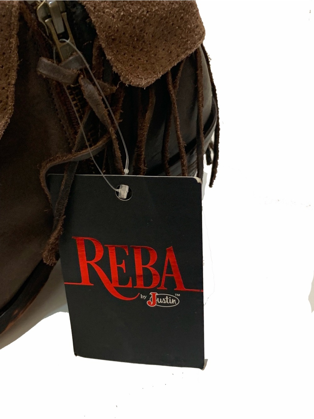 Reva By Justin Boots Dark Brown Leather Pointed Ankle Cowboy Boots with Fringe - Picture 6 of 8